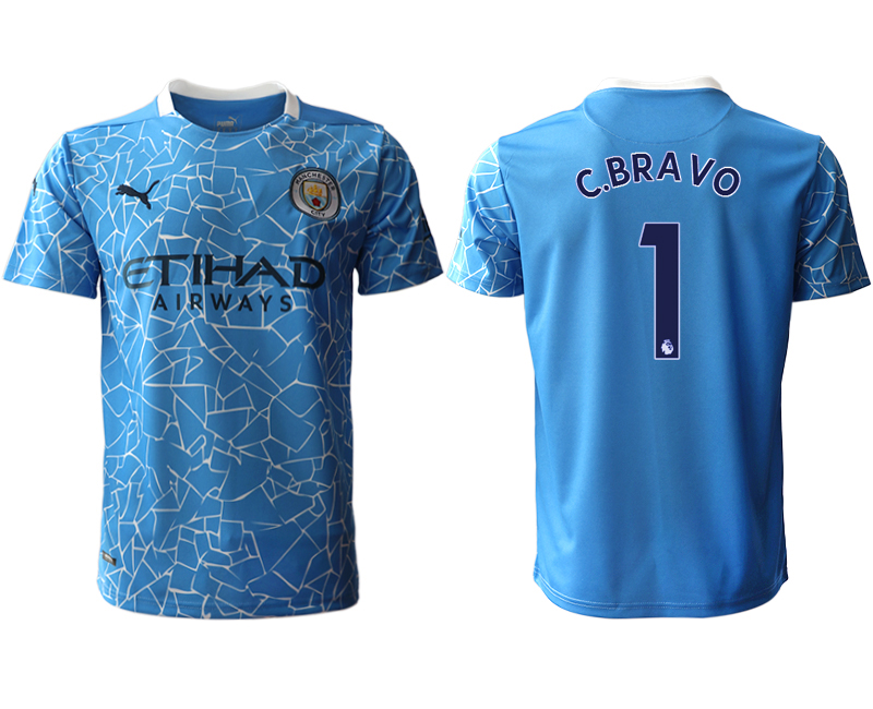 Men 2020-2021 club Manchester City home aaa version #1 blue Soccer Jerseys